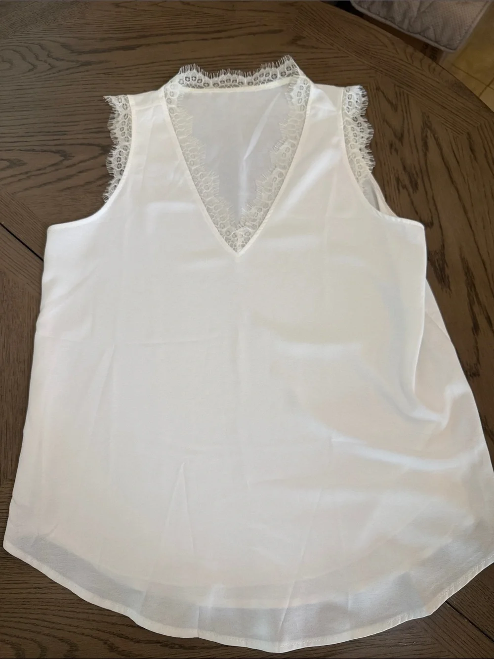 White Lace Trim V-Neck Sleeveless Blouse